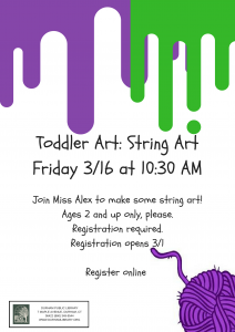 Toddler Art: String Painting @ Durham Public Library | Durham | Connecticut | United States